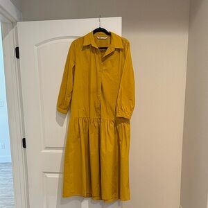 Zara Mustard Long Sleeve Midi Dress